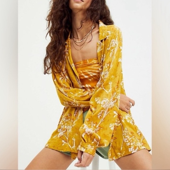 We The Free Mustard Floral Blouse - SZ Medium - Picture 1 of 12